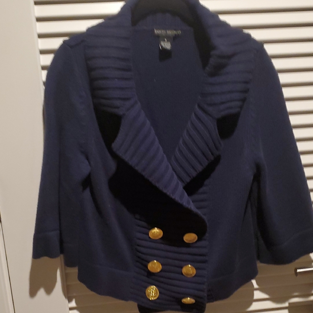 Navy Blue Cardigan with Gold Buttons